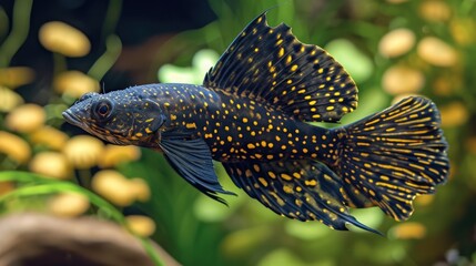 Royal pleco on black background in the aquarium