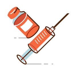 Vaccination theme vector illustration of a syringe with vial isolated over white, epidemic or pandemic coronavirus covid 19 or flu or SARS or any other vaccine, pharmacology concept. - 784704390
