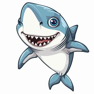Vector illustration of Cartoon shark isolated on white background. Funny shark.