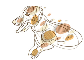 Adorable and playful Jack Russel Terrier vector line art illustration isolated, cute dog pet best friend linear drawing. - 784704500