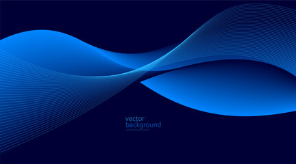 Flowing dark blue curve shape with soft gradient vector abstract background, relaxing and tranquil art, can illustrate health medical or sound of music. - 784704526
