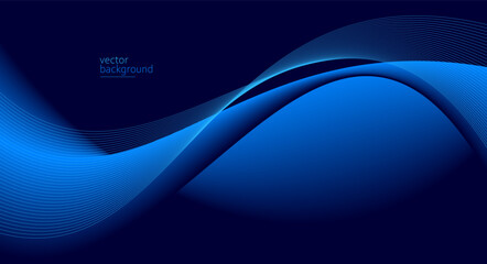Curve shape flow vector abstract background in dark blue gradient, dynamic and speed concept, futuristic technology or motion art. - 784704529