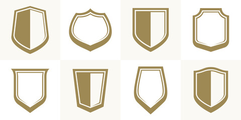 Classic shields vector set, ammo emblems collection, defense and safety icons, empty and blank design elements. - obrazy, fototapety, plakaty