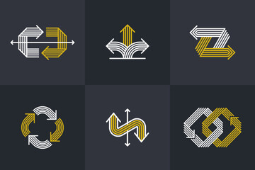 Concept arrows vector logos set isolated, double arrows symbol pictograms collection, stripy icon of arrow. - 784704767
