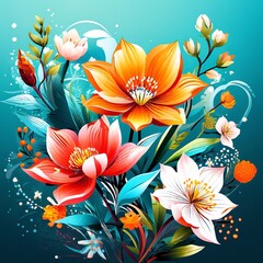 Fototapeta na wymiar spring-themed-vector-illustration-blooming-flora-fauna-in-mid-movement-intertwined-with-geometric