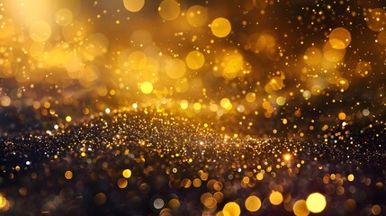 Holiday Abstract shiny color gold design element, 3d Illustration, Small gold dust, graphics of fire flakes, particle points and yellow-orange circles at the top of the frame, Ai generated 