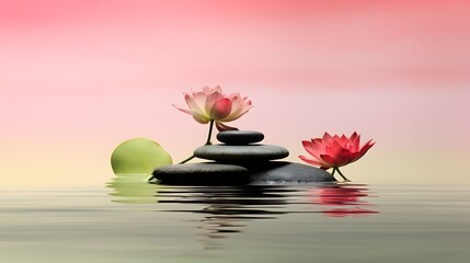 scène zen, cairn et nénuphar, bien-être , relaxation et spa, généré par IA	
