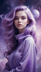 beautiful girl universe in lilac tones