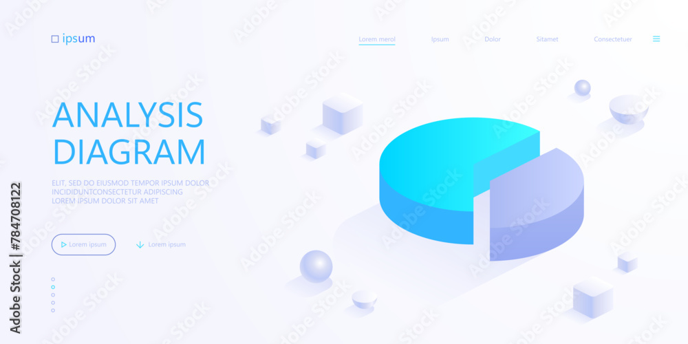 Poster pie chart with two slice in isometric view. statistics analytics growth data graphics financial anal