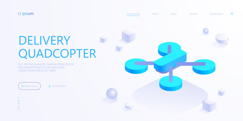 Drone quadrocopter icon in isometric view. Unmanned aircraft copter, delivery quadcopter, shooting aerial photos and videos concept. Vector illustration for visualization of business presentation