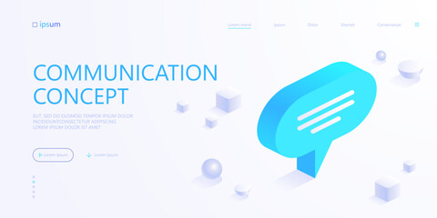 Speech bubble message icon in isometric view. Online talking, communication, conversation, chatting, feedback, comment concept. Vector illustration for visualization of business presentation - 784708139