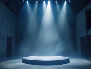 Artistic performances stage light background with spotlight illuminated the stage for contemporary dance. Empty stage with monochromatic colors and lighting design. Entertainment show. 