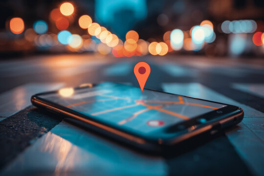 Smartphone with a map of the world and location marker,symbolizing the power of geolocation technology