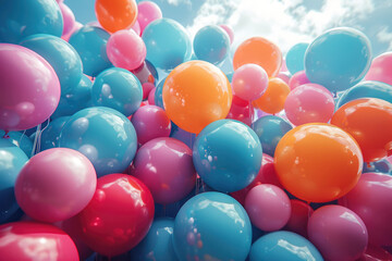 Fototapeta na wymiar A joyful scene with colorful balloons filling the air around the subject