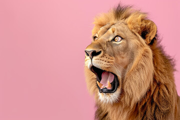 A lion with its mouth open and eyes wide open