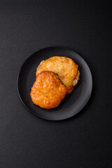 Delicious meat fried with Dijon mustard with salt, spices and herbs