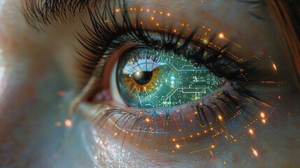 Detailed to the last wire, a bionic eye's circuitry pulses with the heartbeat of digital surveillance