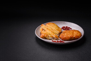 Delicious meat fried with Dijon mustard with salt, spices and herbs