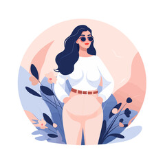 Beautiful girl in a white blouse and sunglasses. Vector illustration