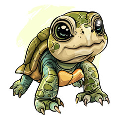 Obraz premium Cartoon illustration of a cute little turtle isolated on white background.