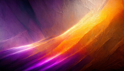 Vibrant mix of purple, orange, and yellow hues create an abstract, cloud-like painting - 784711711