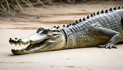 Zelfklevend Fotobehang A Crocodile With Its Tail Swishing Gracefully Behi © Aira