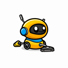 Cartoon Robot Cleaning The Floor with a Broom Vector Illustration