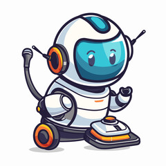 Naklejka premium Cartoon Robot Cleaning The Floor with a Broom Vector Illustration