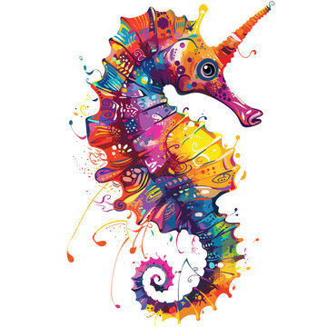 Colorful seahorse on white background. Vector illustration for your design