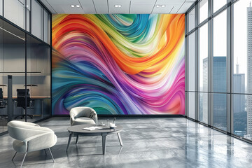 A luxury business office with an abstract mural on the wall - obrazy, fototapety, plakaty