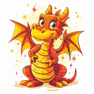 Cute cartoon dragon isolated on a white background. Vector illustration.