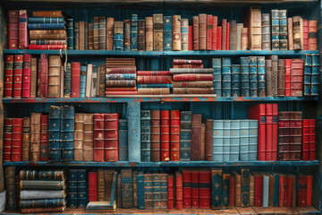 A visually striking photo of a bookshelf with its books arranged at an angle