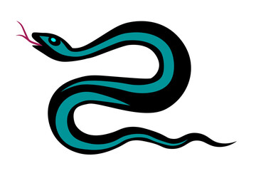 Simple illustration of snake. Symbol of transformation, healing and wisdom. Cosmic symbol. Symbol, sign, colorful, icon, silhouette, tattoo.
