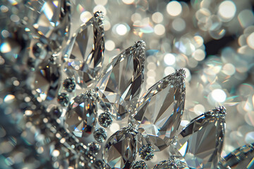 An abstract background featuring a close-up of a diamond tiara, its sparkling facets symbolizing luxury and royalty - obrazy, fototapety, plakaty