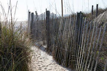 Narrow fence and sea grass passage to an open and deserted beach, privacy and future unknown...
