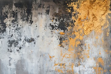 The abstract picture of the gold, grey and black colour that has been painted or splashed on the white blank background wallpaper to form random shape that cannot be describe yet beautiful. AIGX01.