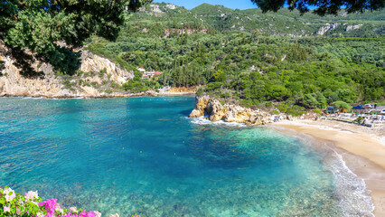 A view of a beach at Palaiokastritsa, Corfu, Greece	