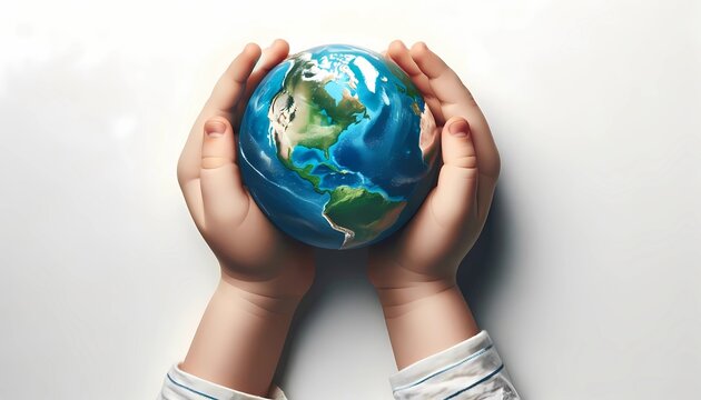 Hands holding the earth with white  background concept of save the world  in earth day celebration 