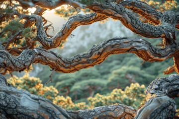 Tree branches intertwined in an intricate and asymmetrical pattern - obrazy, fototapety, plakaty