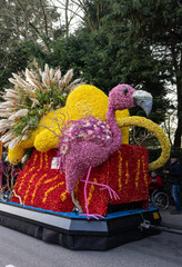 Flamingo made of tulips and hyacinths presented  in Noordwijkerhout