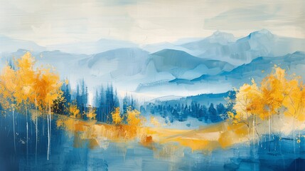A peaceful landscape blending simplicity and authority in Aspen Gold and Princess Blue. A harmonious fusion of law and tranquility, captured in a serene image.