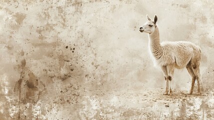 Abstract llama in dreamy landscape, with soft brown tones and minimalist design. Serene and whimsical, blending seamlessly into background.