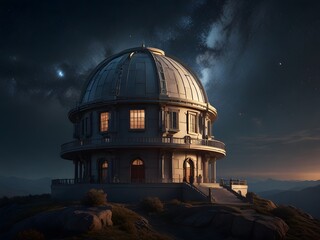 Obraz premium Deep Space Telescope on a Mountain Under a Starry Night Sky