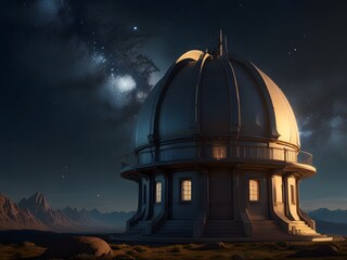 Obraz premium Deep Space Telescope on a Mountain Under a Starry Night Sky