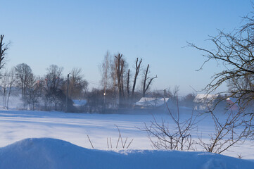 Winter landscape. Frosty winter morning