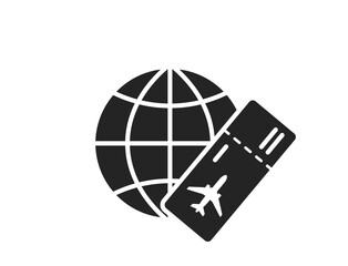 flight ticket and world flat icon. travel and journey symbol. isolated vector image for tourism design
