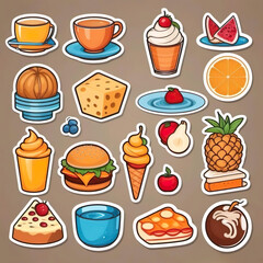 Pegatinas 3d comida helados fruta bebida y tazas de caf&eacute;