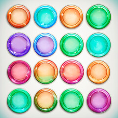 A set of beautiful rainbow shiny round buttons on a light background for Internet sites.