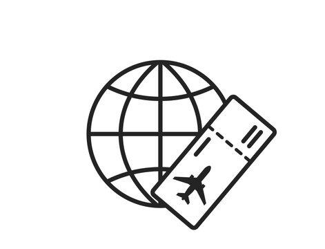 world and flight ticket line icon. air travel and journey symbol. isolated vector image for tourism design