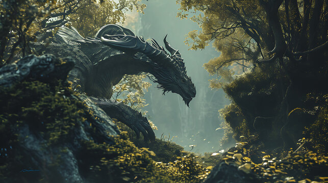 Fafnir in the wild nature. Copy Space.